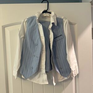 Blue and White Striped Vest with Shirt and pants set